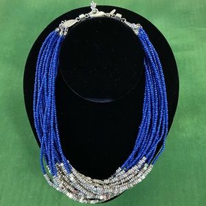 Chico’s multi strand blue bead and silver tone accents.